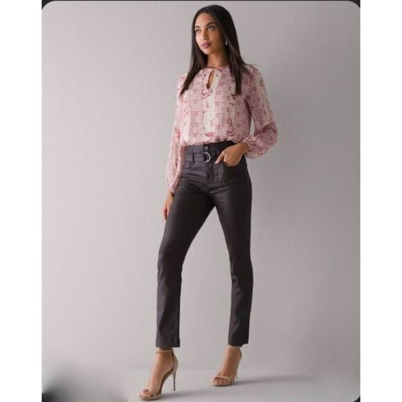 EUC White House Black Market Sienna Floral Block Print Blouson Top S - Picture 2 of 7